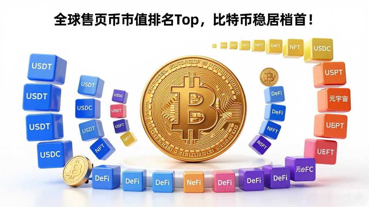 全球数字货币市值排名top,比特币稳居榜首!