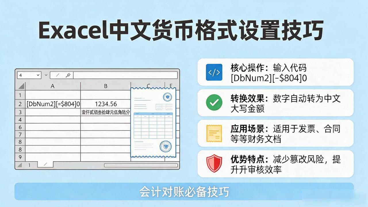 Excel数字格式中文货币怎么设置，会计对账必备技巧