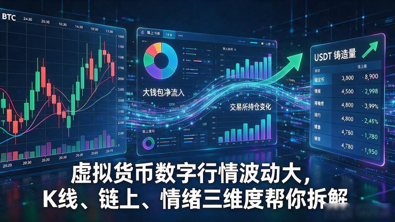 虚拟货币数字行情波动大，K线、链上、情绪三维度帮你拆解